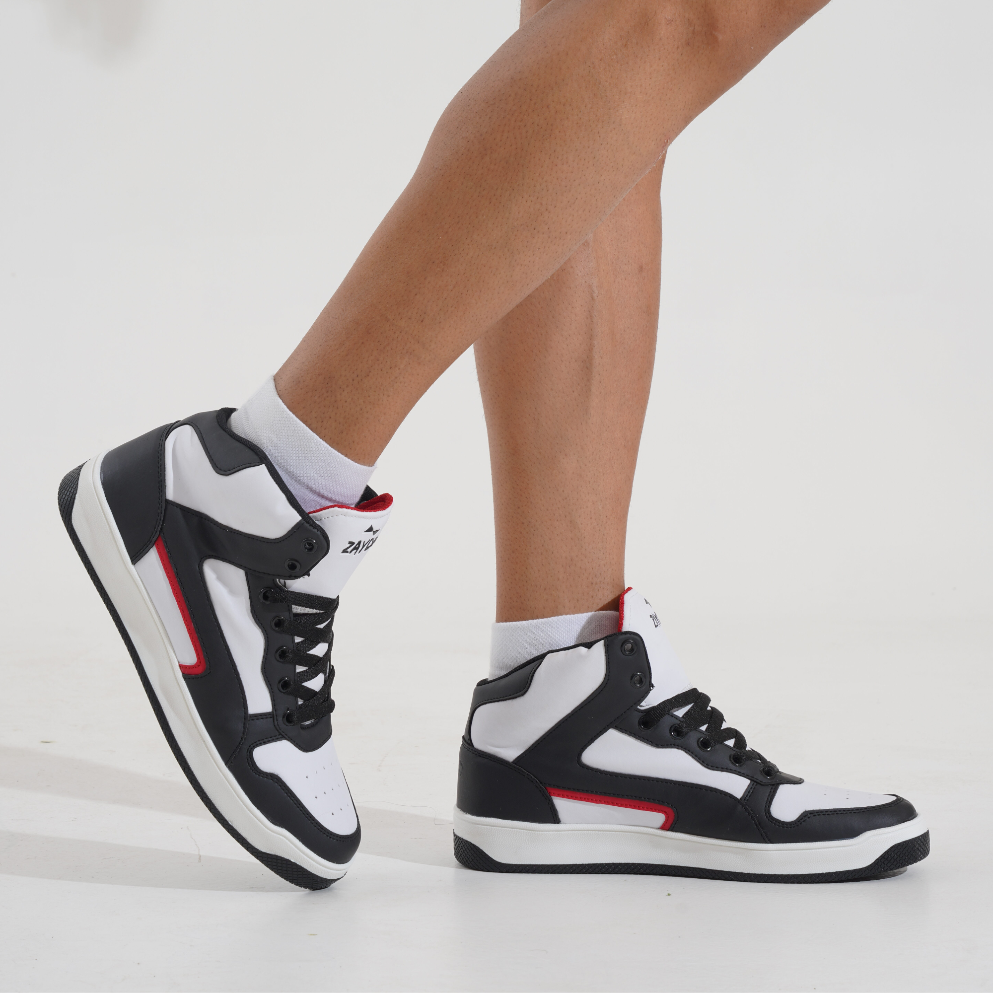 Black white 2024 and red sneakers